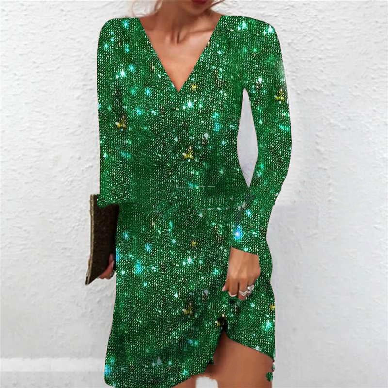 Elegant Sexy Sequined V-neck Dress