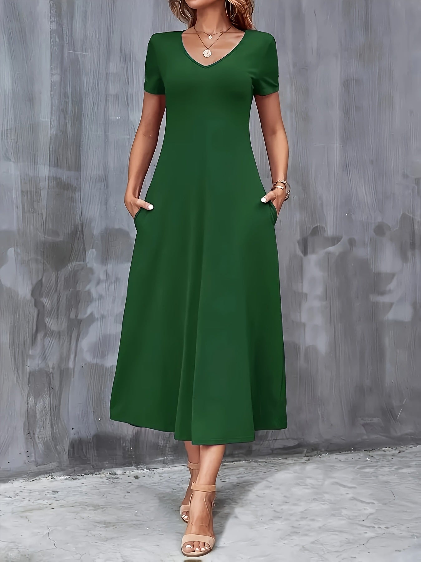 Women's Solid Color Casual Elegant Loose Pocket Dress