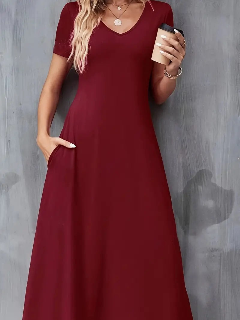 Women's Solid Color Casual Elegant Loose Pocket Dress