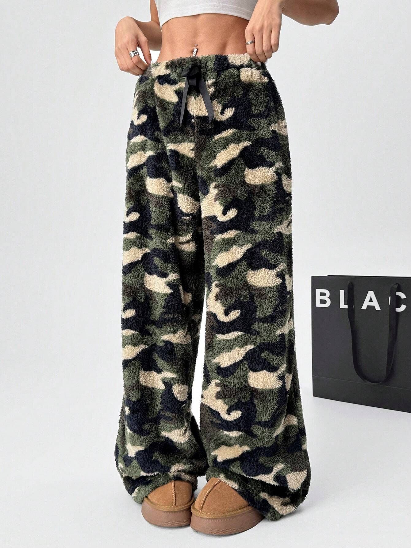 New Casual Leopard Print Lace-up Wide-leg Pants
