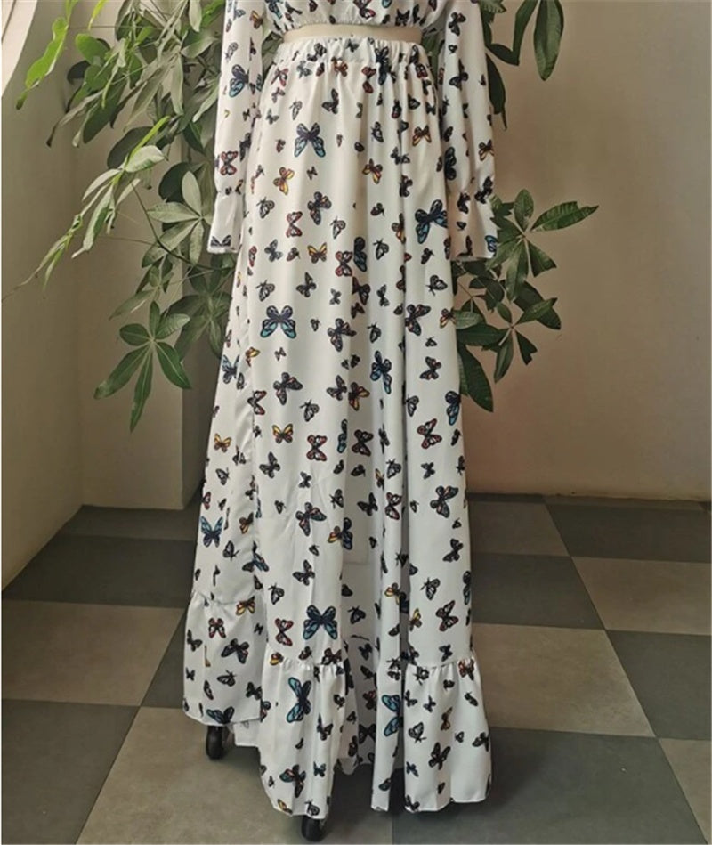 Printed Two-piece Bohemian Large Skirt Long Skirt Beach Dress