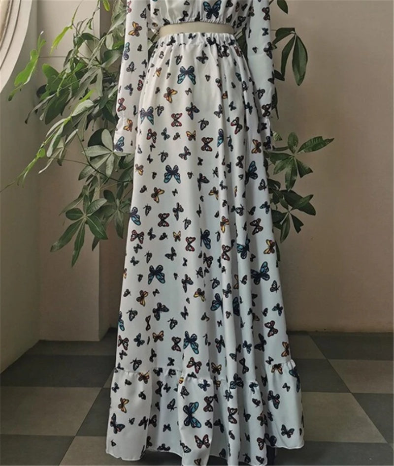 Printed Two-piece Bohemian Large Skirt Long Skirt Beach Dress