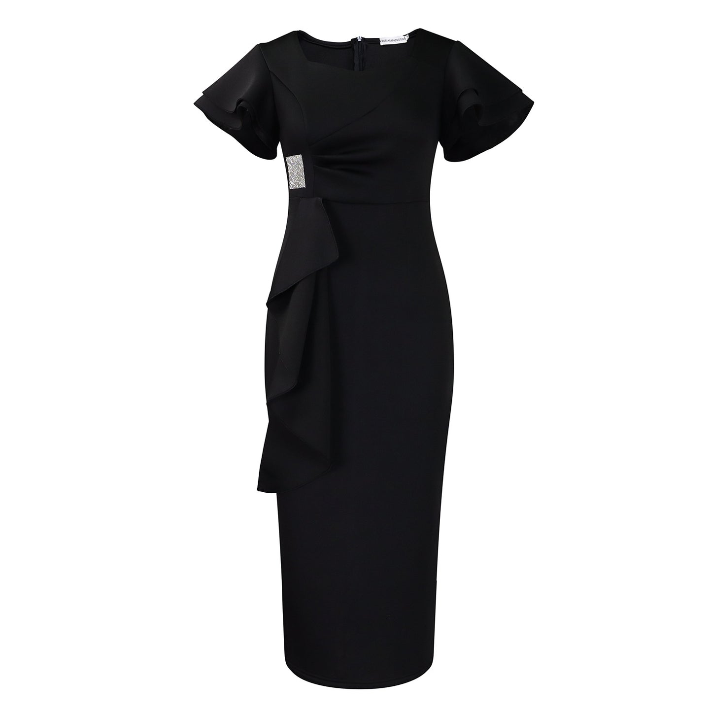 Fashionable Elegant Ruffled Solid Color Sheath