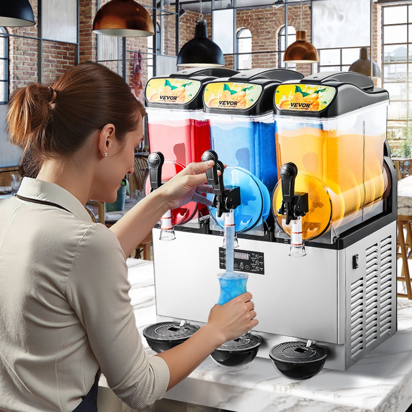 Commercial Slushy Machine 15Lx3 Tank Margarita Smoothie Frozen Drink Maker