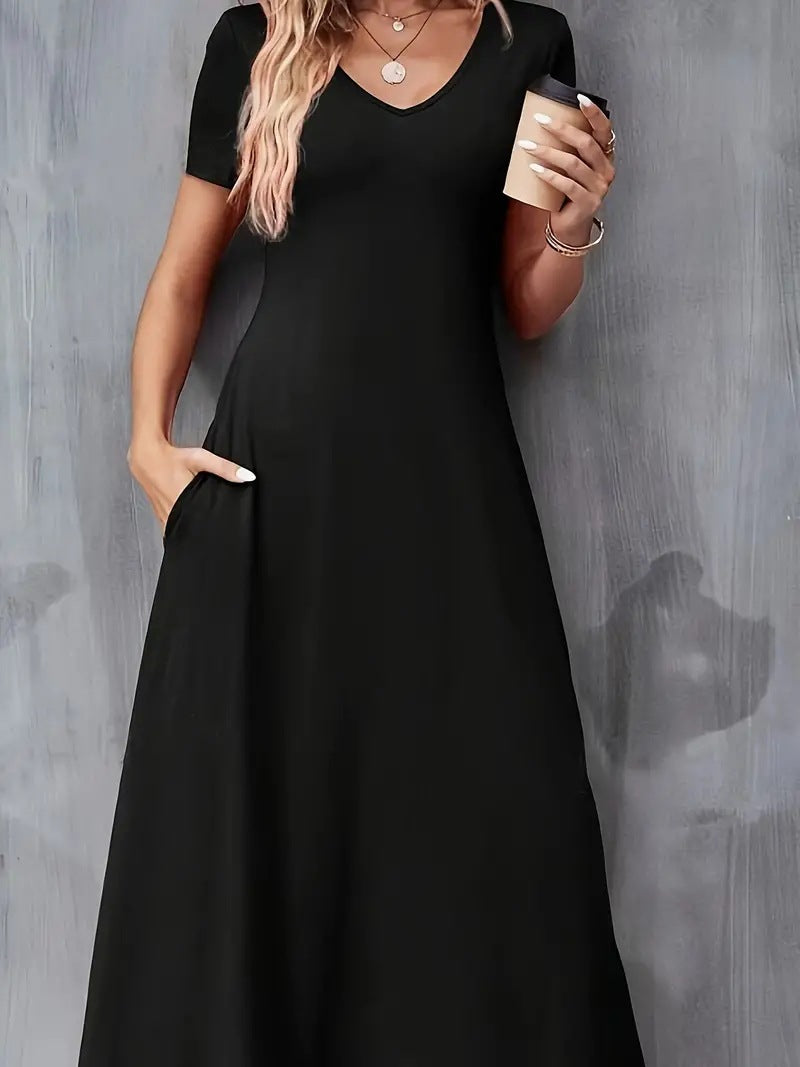 Women's Solid Color Casual Elegant Loose Pocket Dress