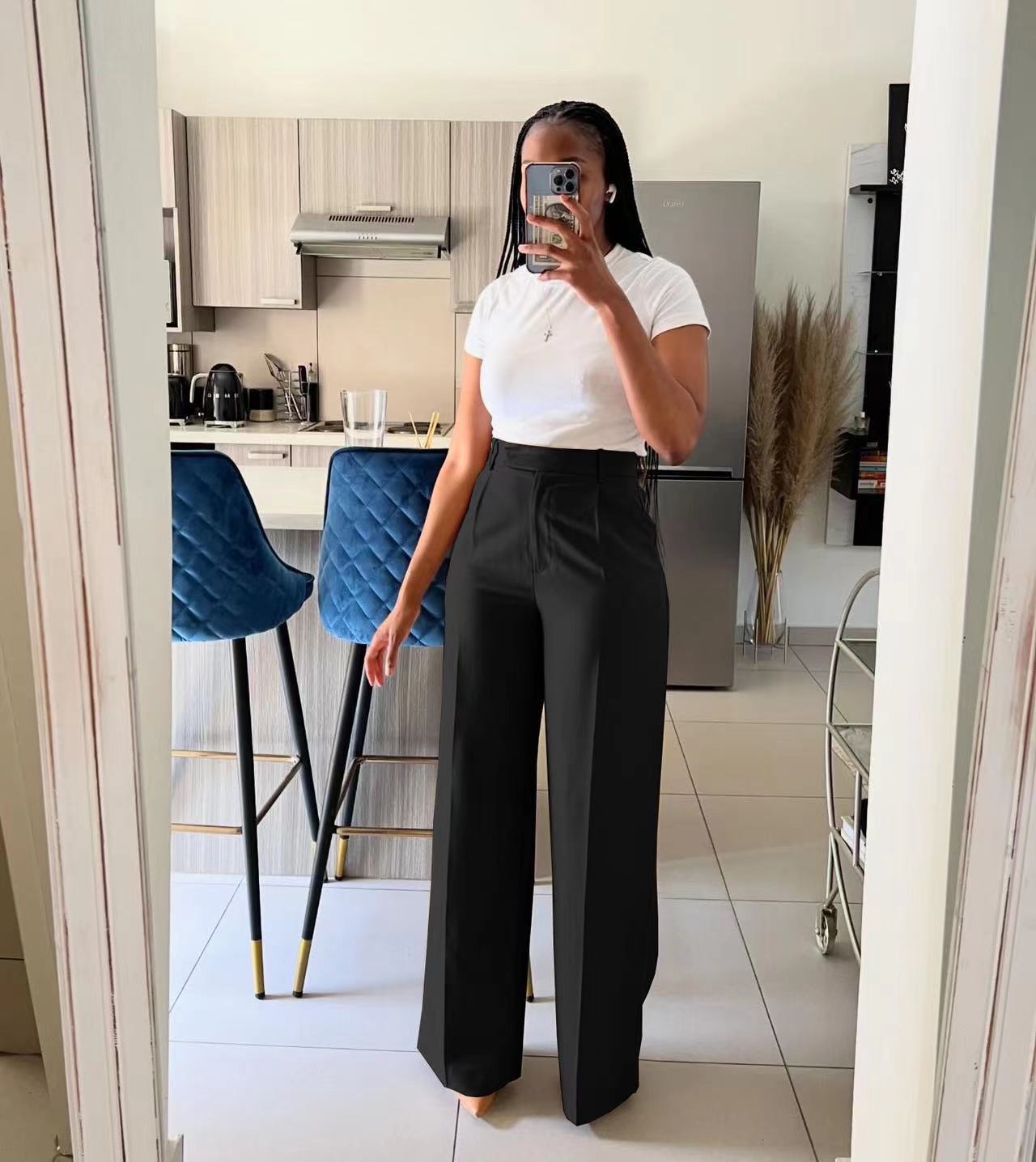 Women's High Waist Straight-leg Wide-leg Pants