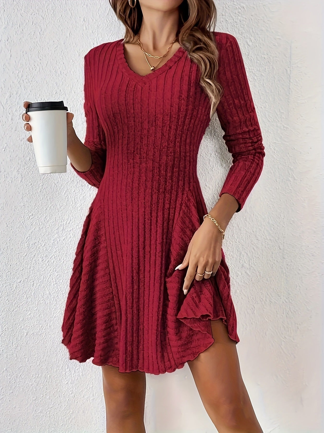 Women's Fashion French Knitted V-neck Dress