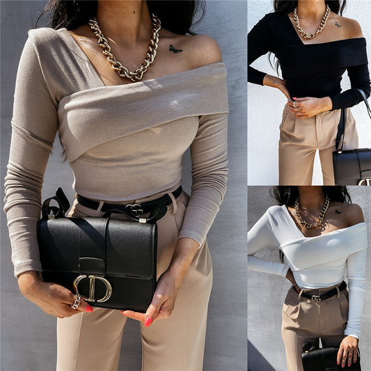 New Fashion Sexy Strapless Long-sleeved Bottoming T-shirt