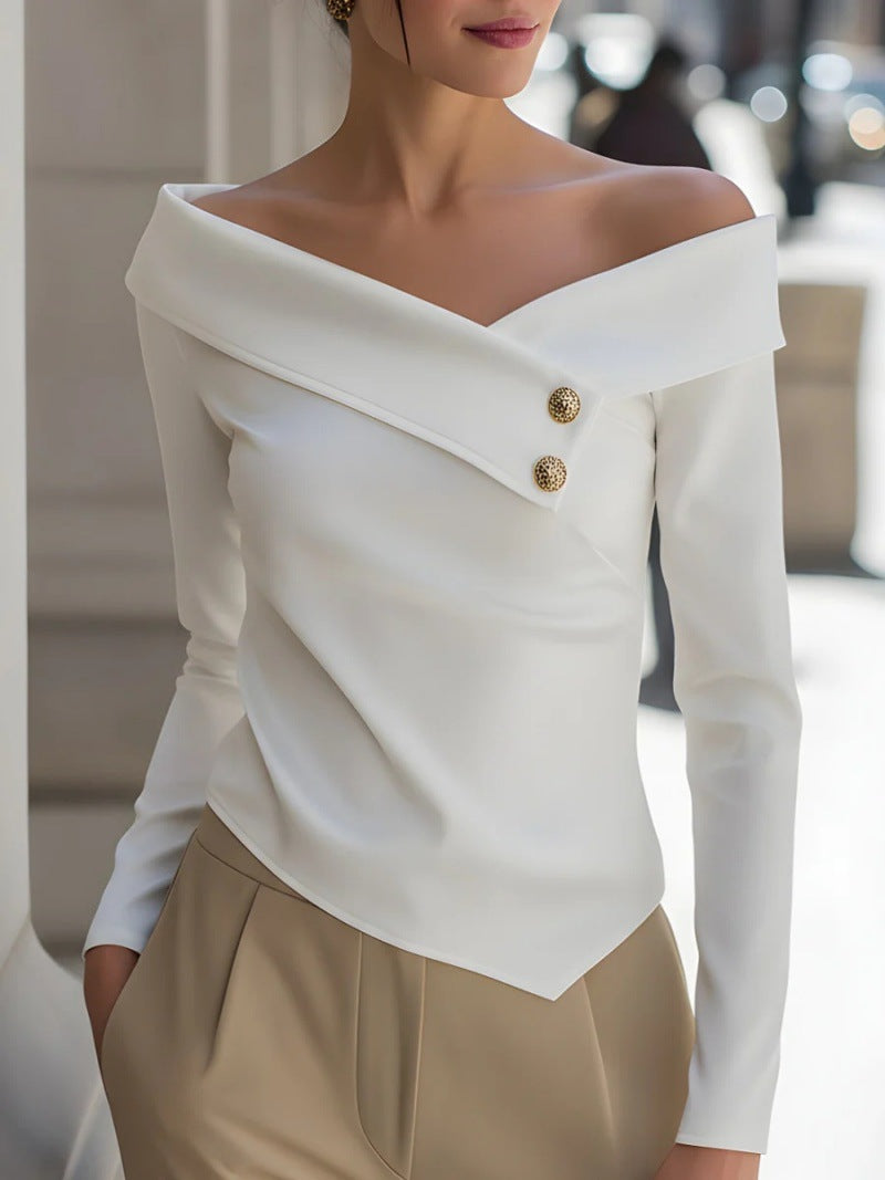 Autumn Elegant Women's Off-Shoulder Long Sleeve Shirt