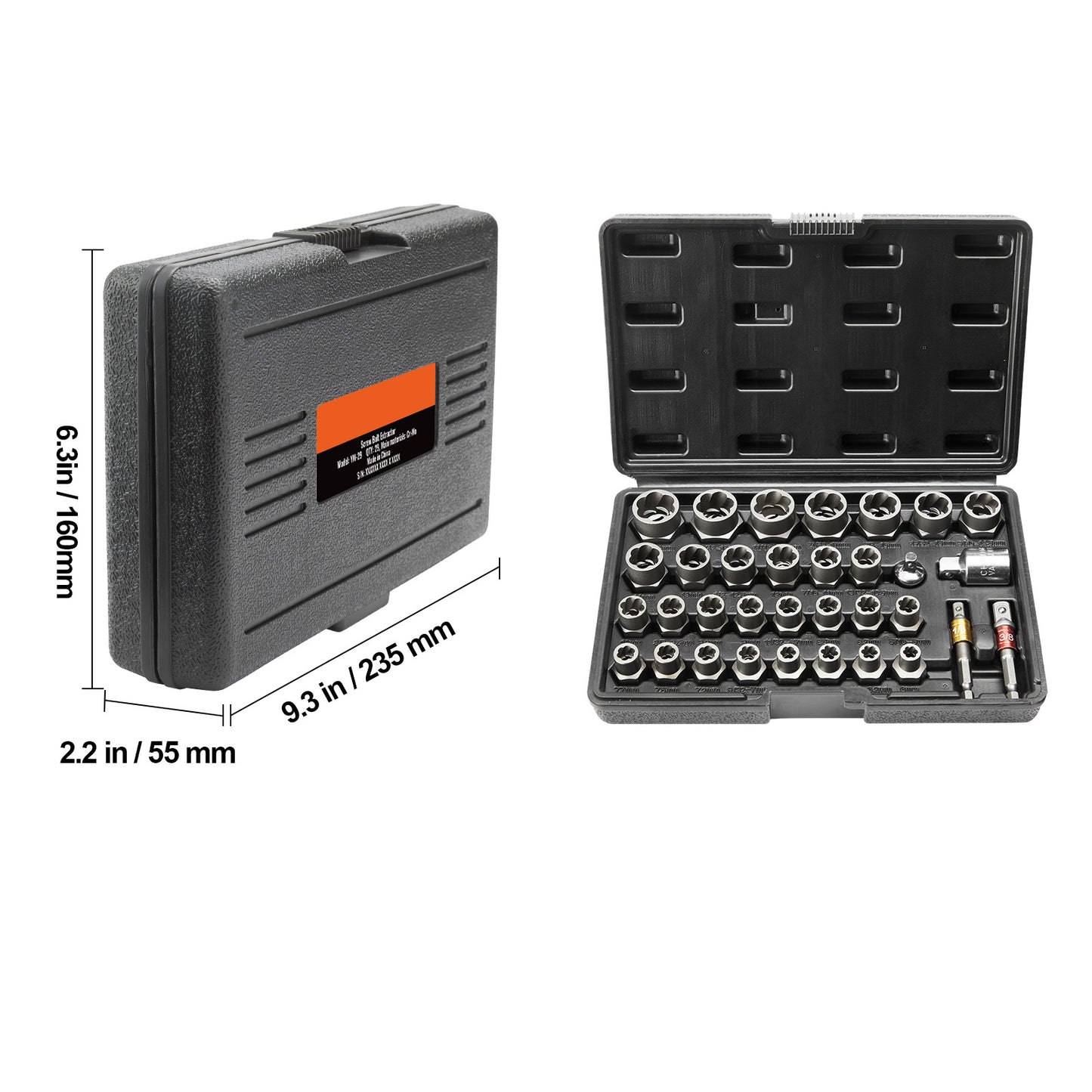 VEVOR Bolt Extractor Set, 29-Piece Bolt And Nut Remover Set, 6mm To 10mm, , CR-MO Steel Extraction Socket Set With Storage Case, For Removing Damaged Rusted Bolts, Nuts And Screws