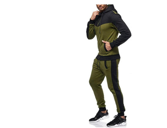 Men's Hooded Color Block Casual Cardigan Set