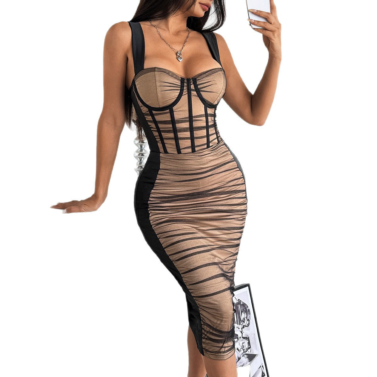Women's Patchwork Sheer Mesh Dress