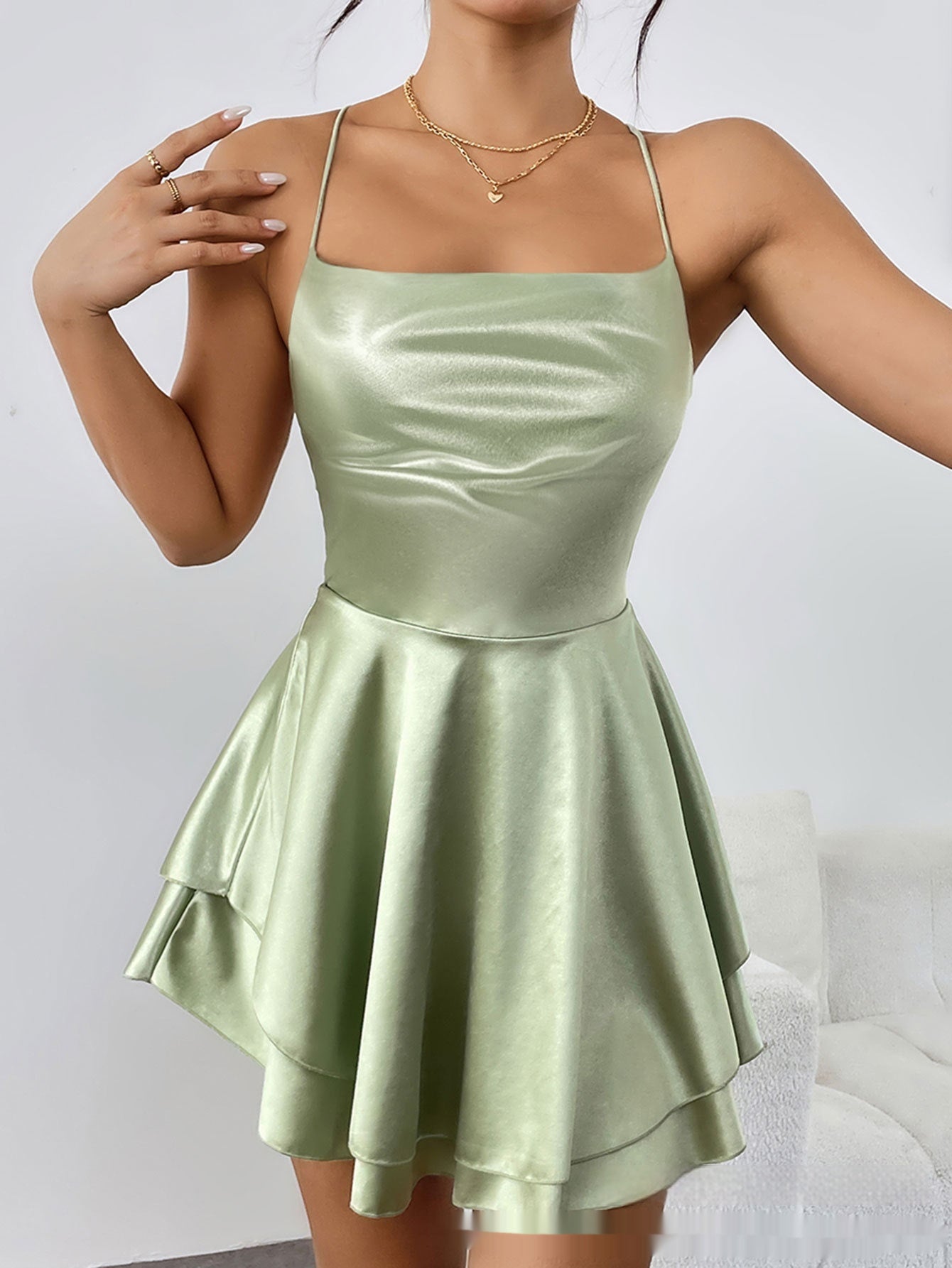Sexy Backless Drawstring Pleated Mini Women Dress