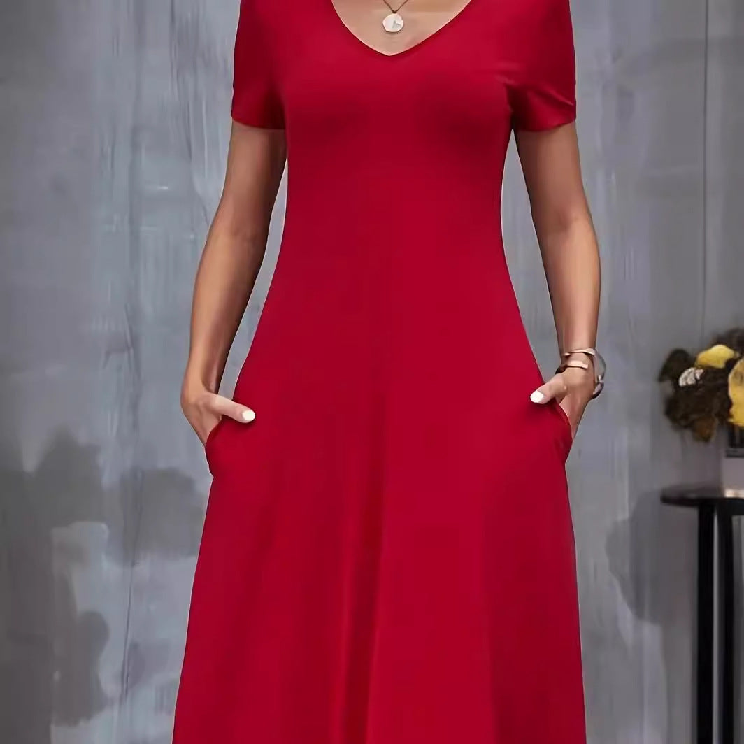 Women's Solid Color Casual Elegant Loose Pocket Dress