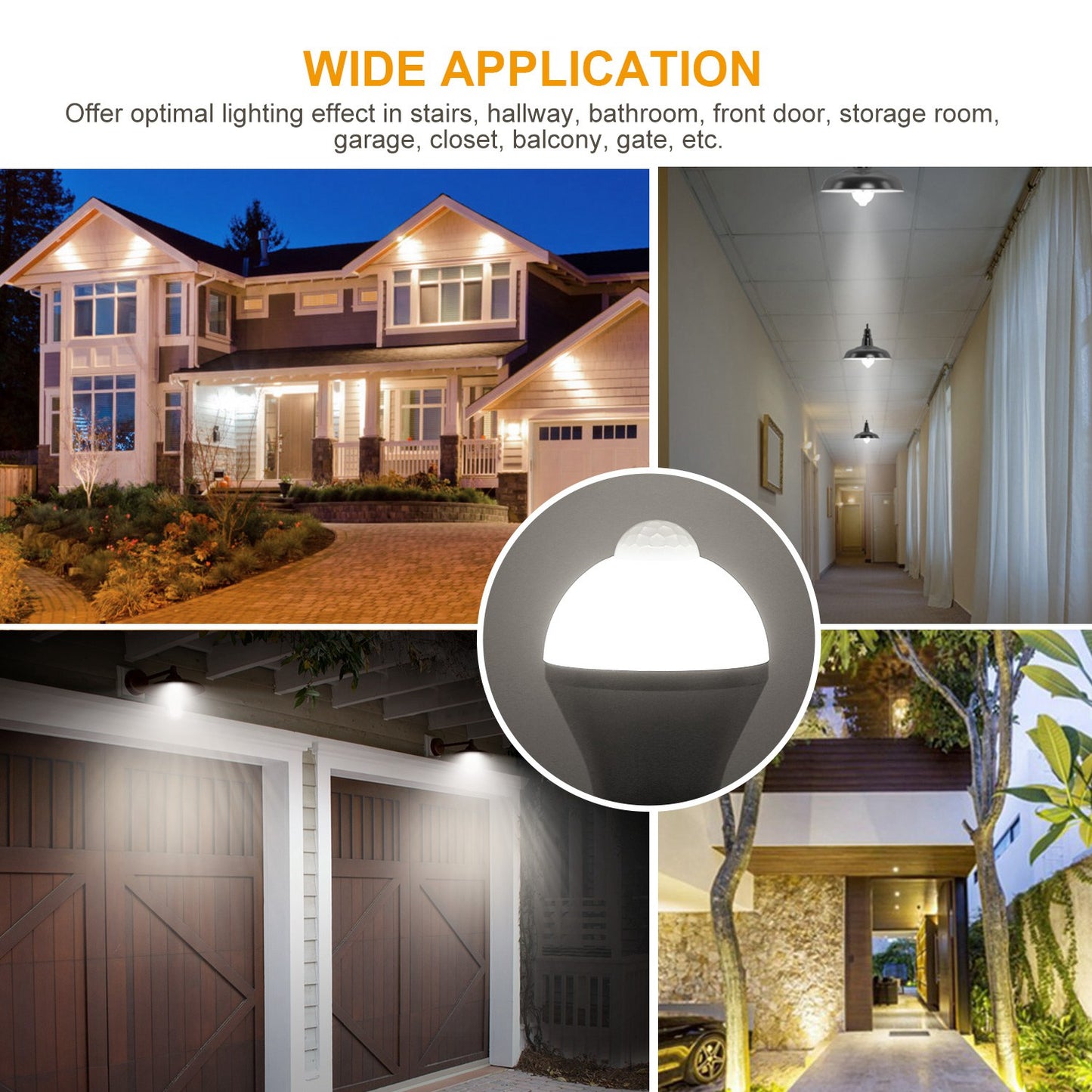 E27 Motion Sensor Light Bulb 9W 6500K Dusk To Dawn Automatic On-Off LED Light Bulb Indoor Outdoor Use