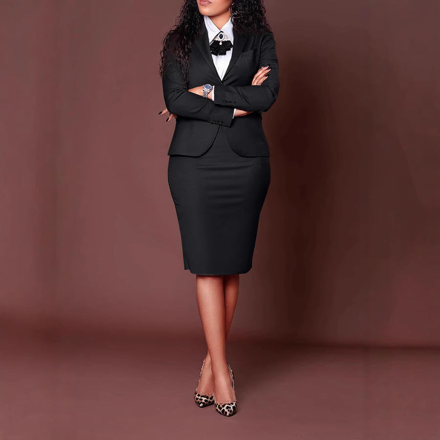 European And American Fashion Business Composite Long Sleeve Suit Hip Skirt Suit