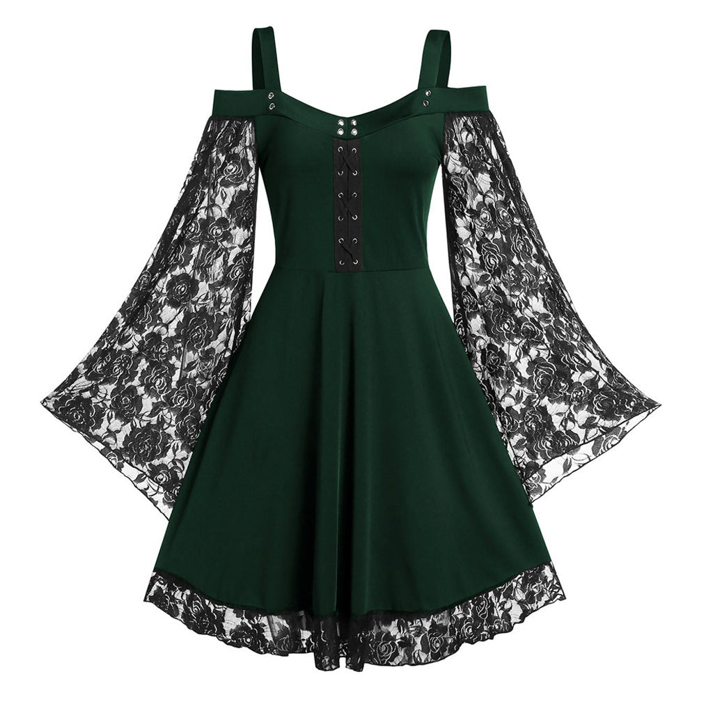 Women's Sexy Tube Top Sling Lace Lace-up Eyelets Women's Dress Mid Dress