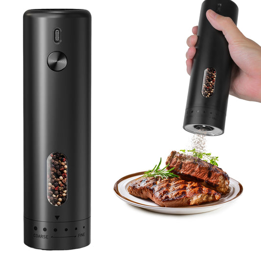 1Pc  Electric Pepper Grinder USB Rechargeable Pepper Mill Automatic Salt Grinder With 6 Adjustable Coarseness LED Light 110ML Container One Hand Operation For Kitchen Essential