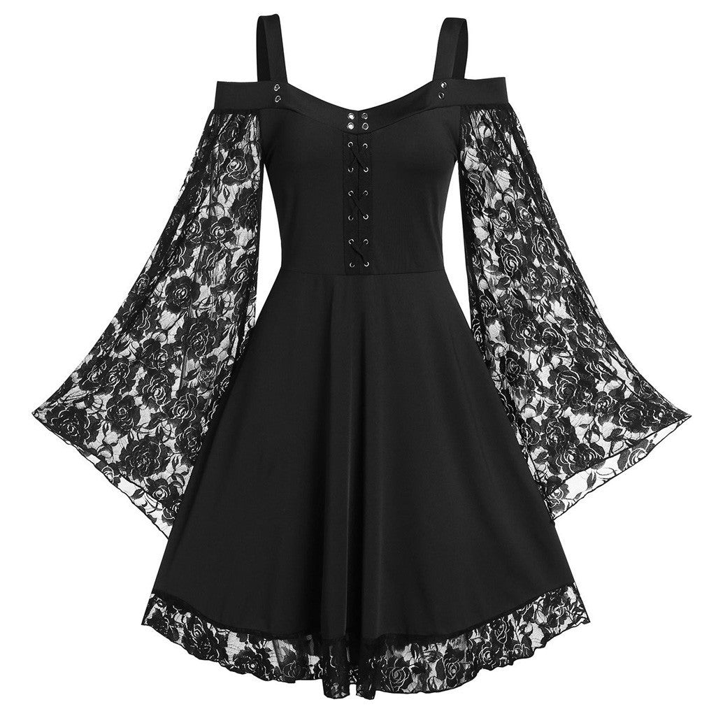 Women's Sexy Tube Top Sling Lace Lace-up Eyelets Women's Dress Mid Dress