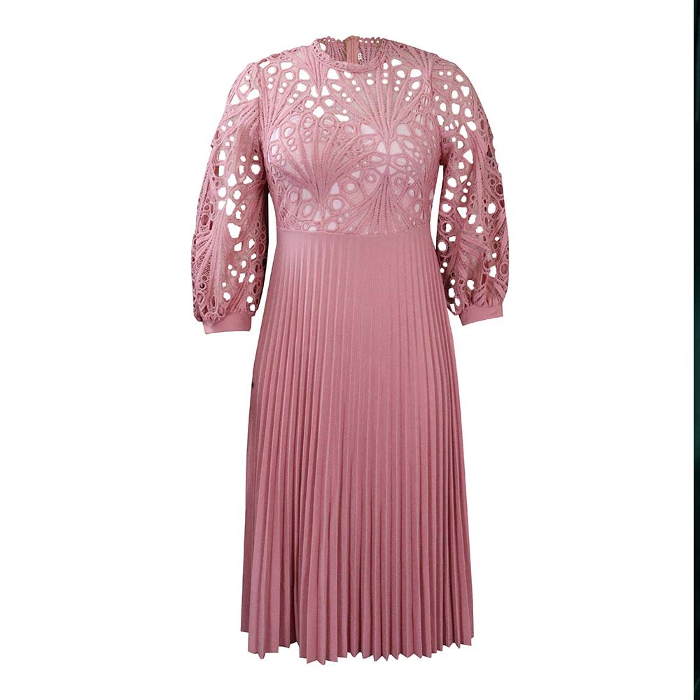 Lace Stitching Pleated Hollow-out Plus Size African Dress