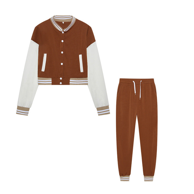 Stitching Jacket Single-breasted Baseball Set Wear Sports Two-piece Women's Clothing