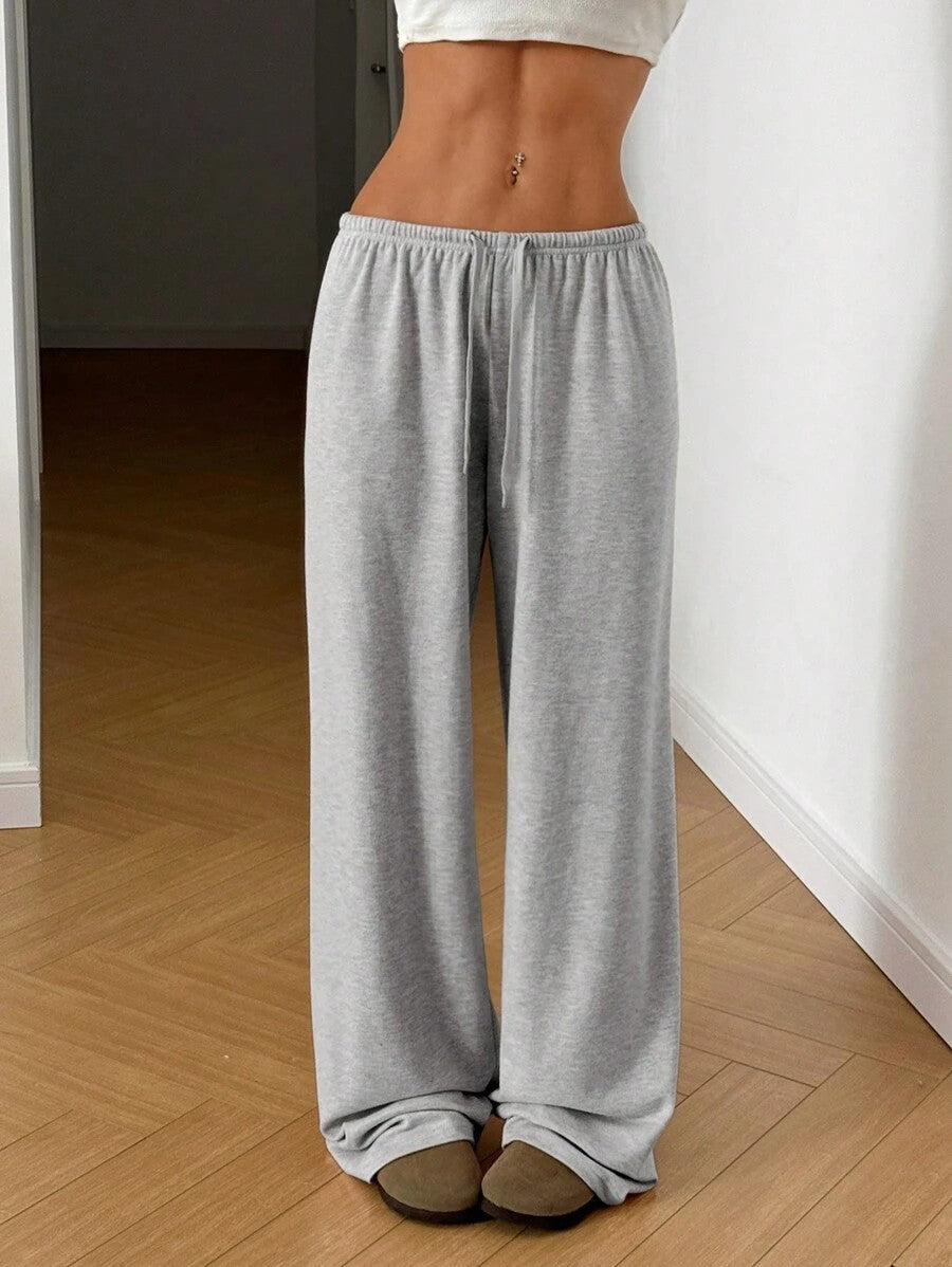 Trousers Elastic Waistband Lace-up Wide-leg Casual Pants