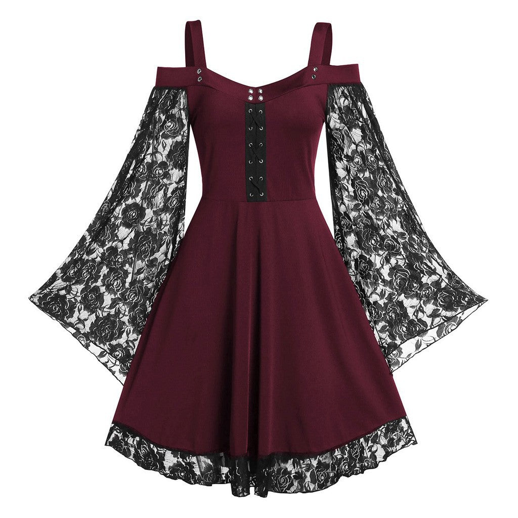 Women's Sexy Tube Top Sling Lace Lace-up Eyelets Women's Dress Mid Dress