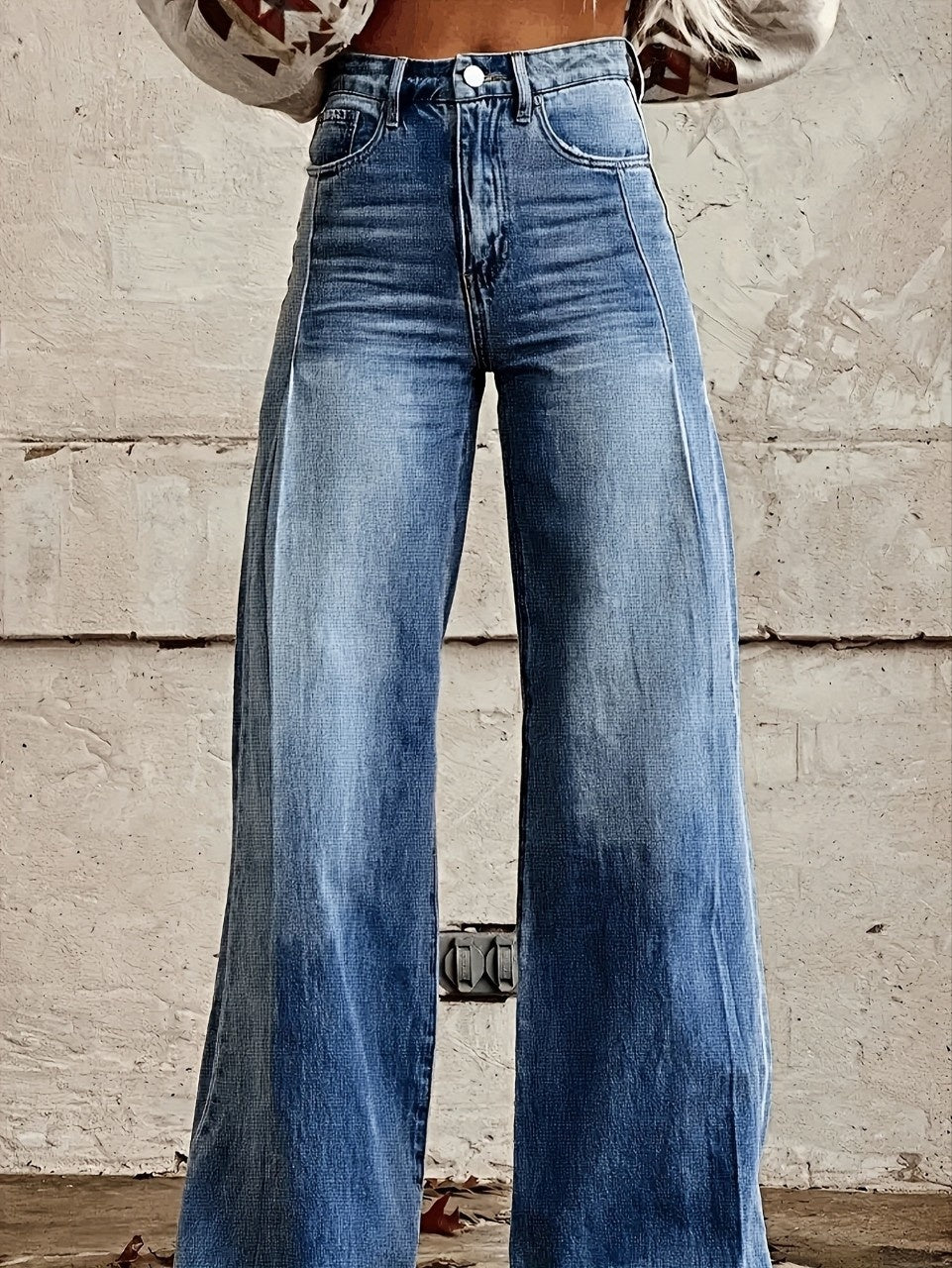 Wide-legged Pants Thermal Transfer Bell-bottom Pants Simulation Denim Trousers