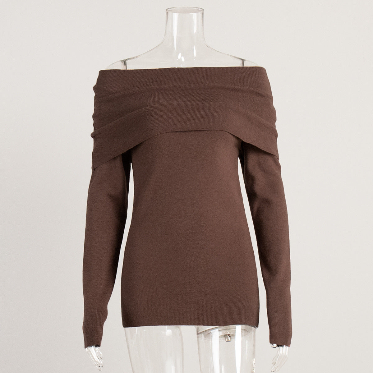 Long Sleeve Knitted Bottoming Shirt Off-shoulder