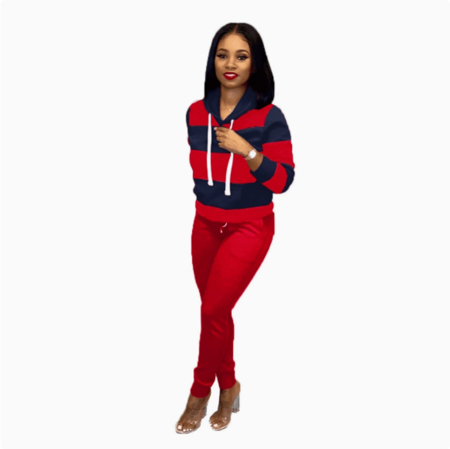 Striped hooded sweater trousers set