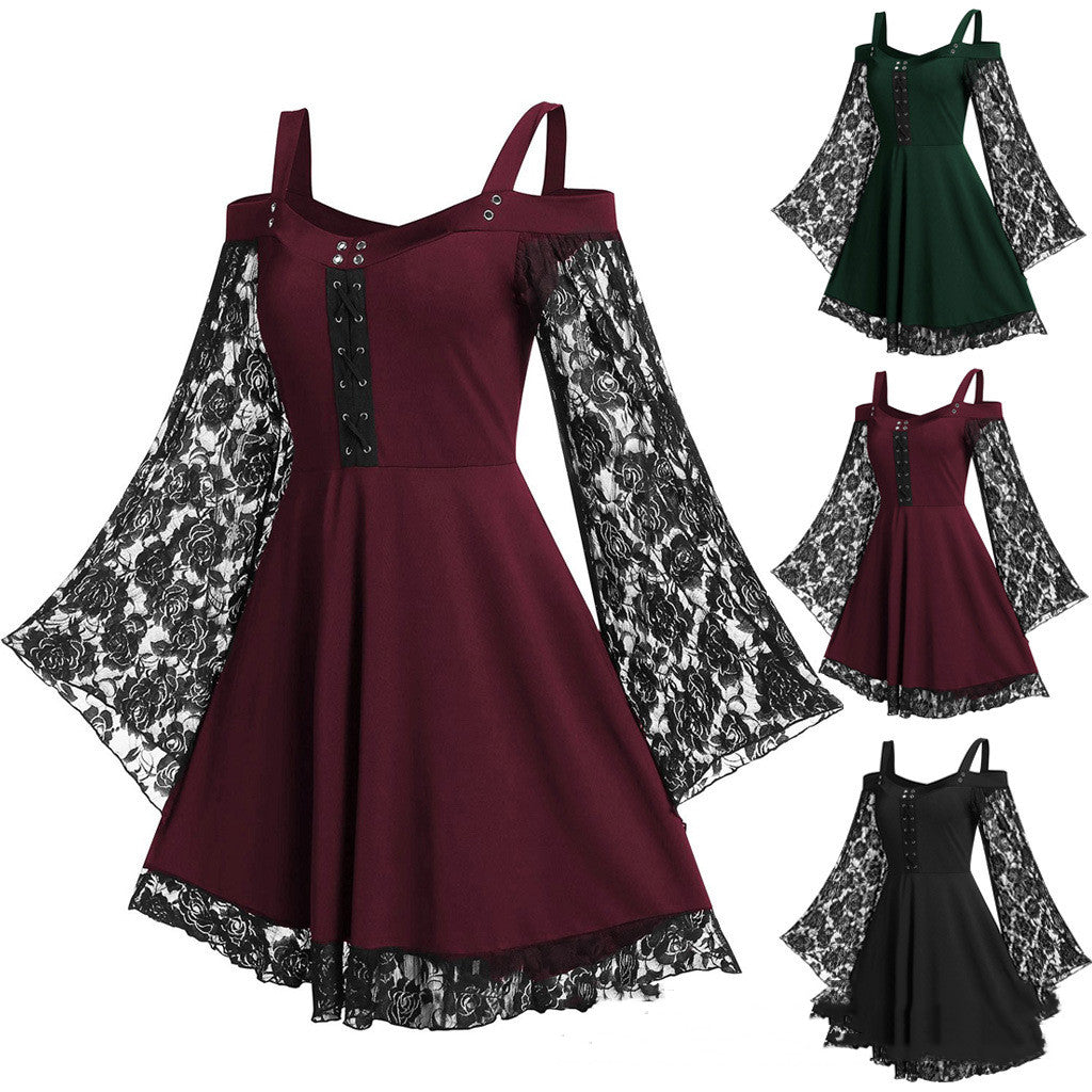 Women's Sexy Tube Top Sling Lace Lace-up Eyelets Women's Dress Mid Dress