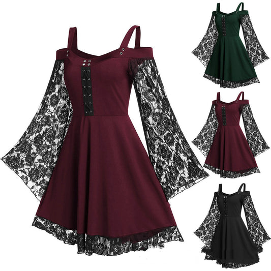 Women's Sexy Tube Top Sling Lace Lace-up Eyelets Women's Dress Mid Dress