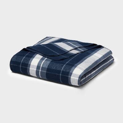 Threshold Brushed Cotton Blanket- Blue Plaid