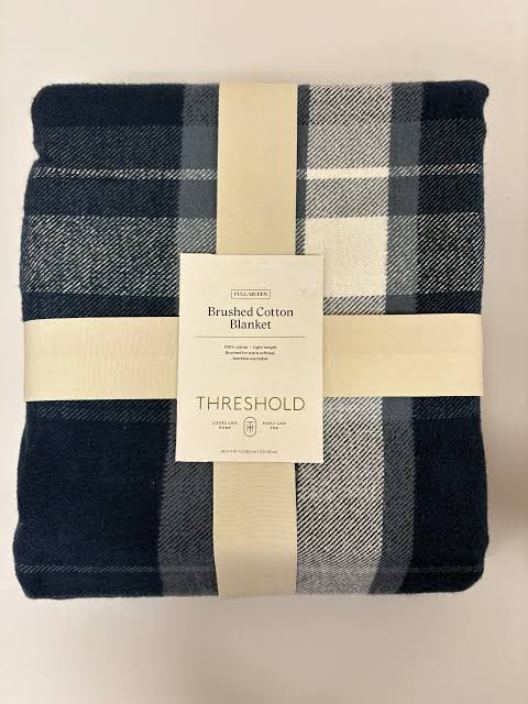 Threshold Brushed Cotton Blanket- Blue Plaid