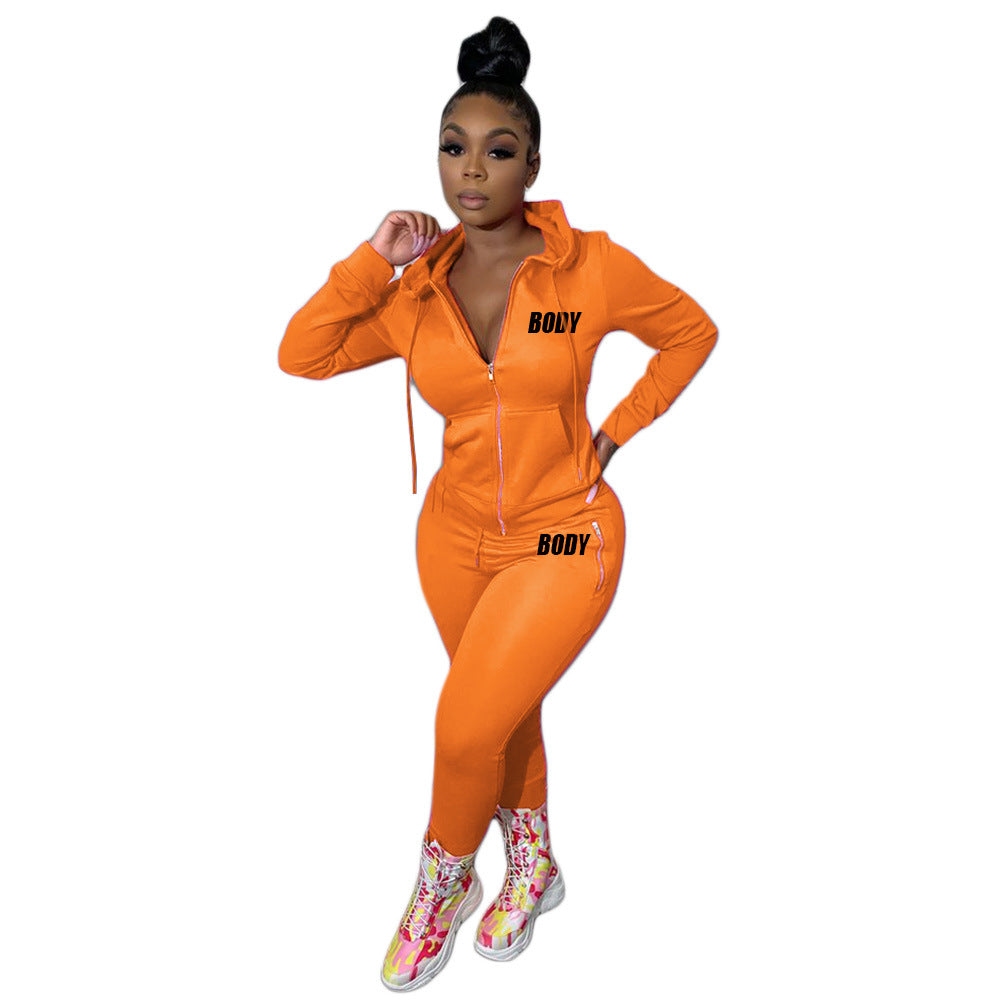 Women's Letter Printing Suit Personality Zipper