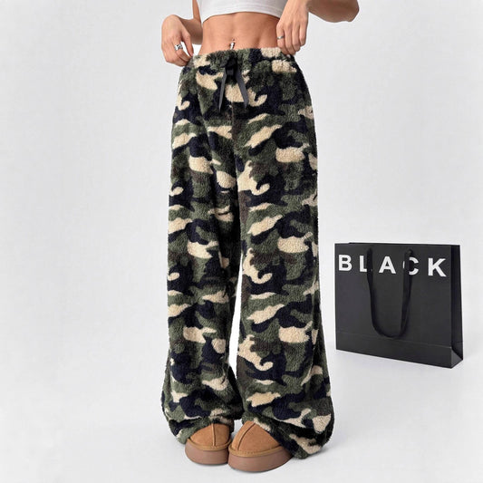 New Casual Leopard Print Lace-up Wide-leg Pants