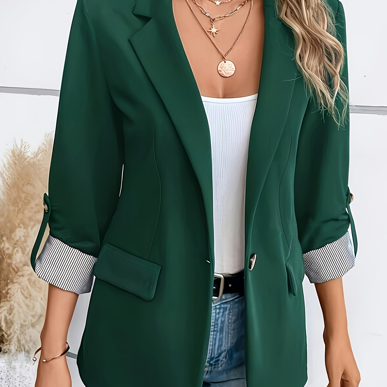 Fall Winter Fashion Pure Color All-matching Long Sleeve Suit Coat