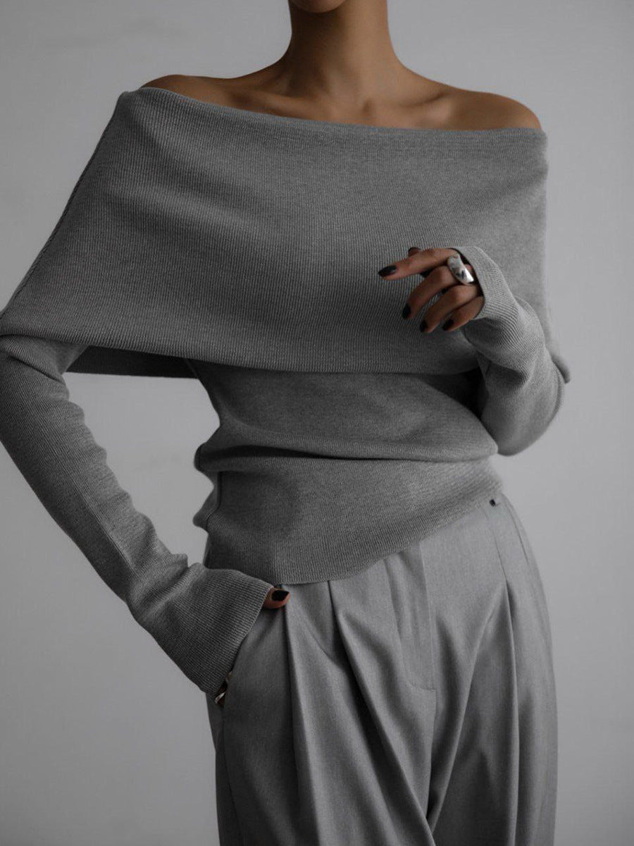 Long Sleeve Knitted Bottoming Shirt Off-shoulder