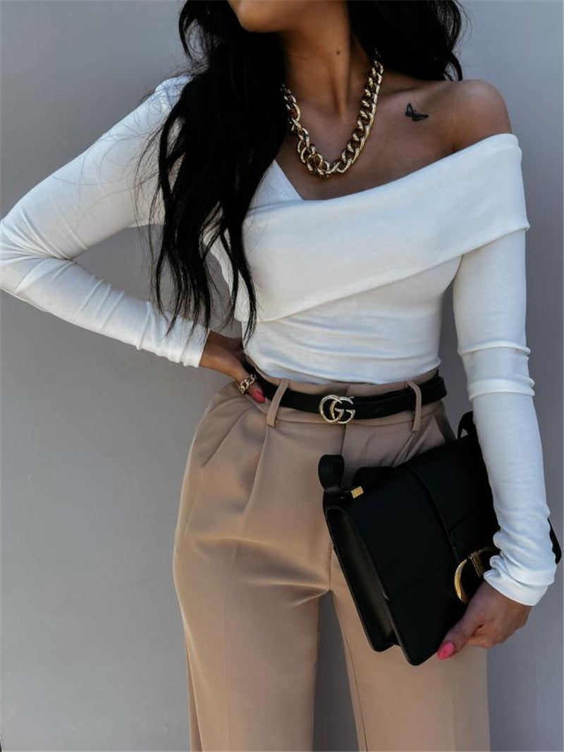 New Fashion Sexy Strapless Long-sleeved Bottoming T-shirt