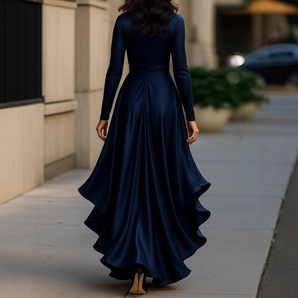 V-neck Waist Trimming Ruffles Elegant Dress