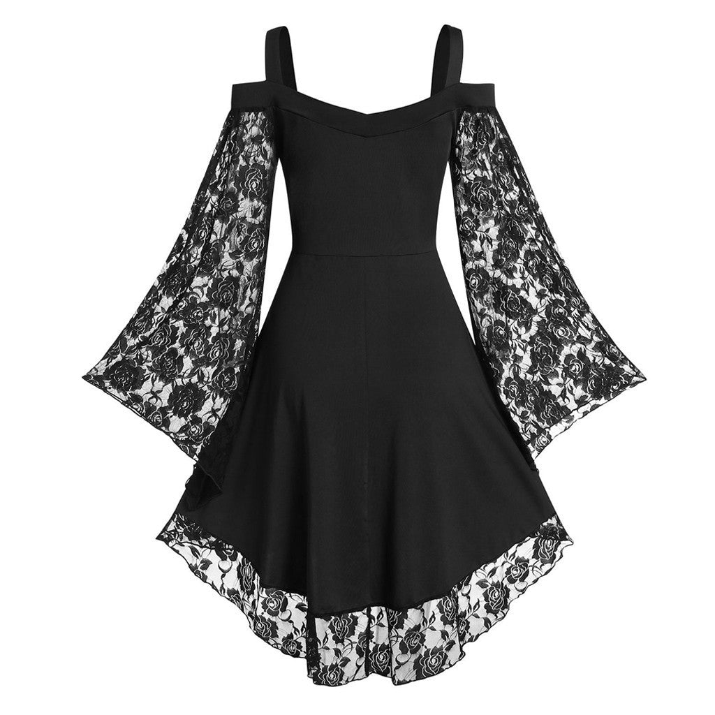 Women's Sexy Tube Top Sling Lace Lace-up Eyelets Women's Dress Mid Dress